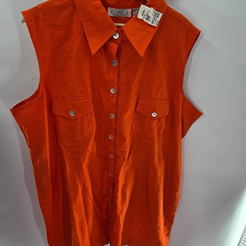 Vintage Caran New York Orange Linen/Cotton Sleeveless Mini Dress Size 3x - Picture 2 of 15